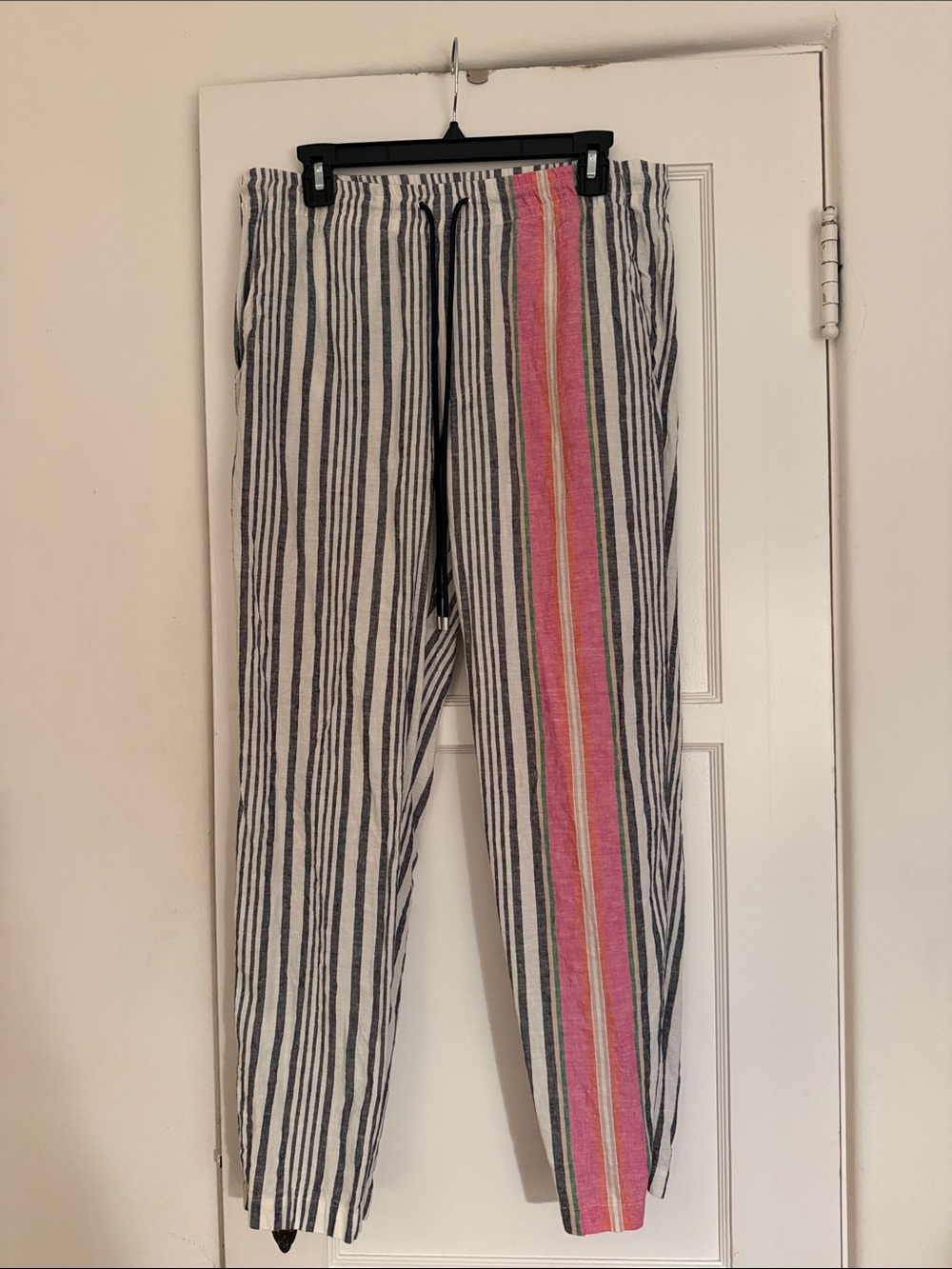 Men's Striped Drawstring Joggers with Pink Accent